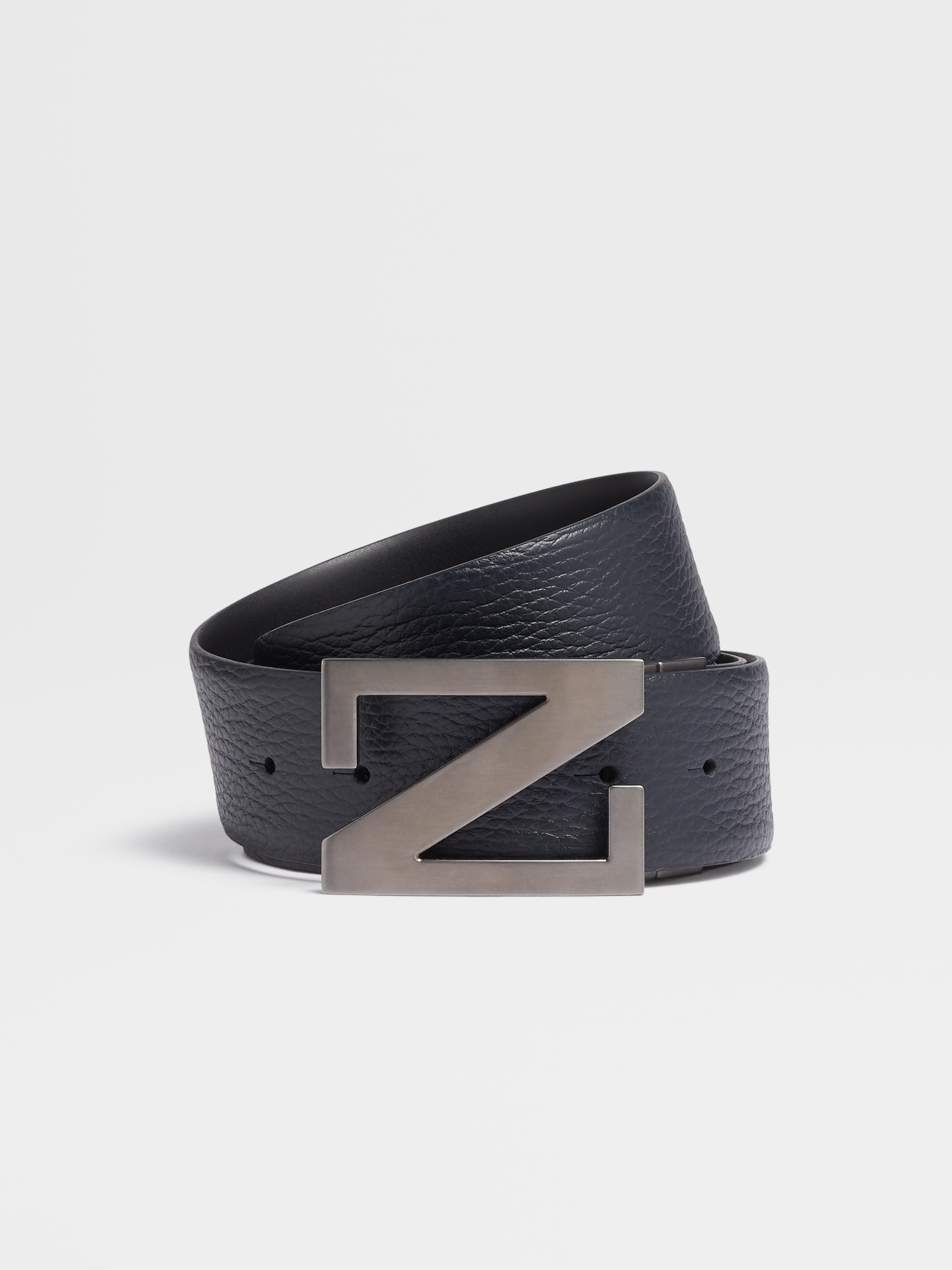Black Grained Leather and Black Leather Reversible Belt